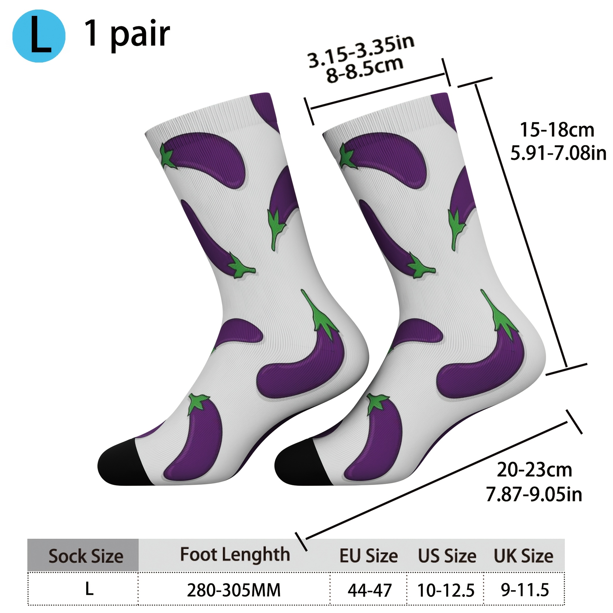 TEMU Unisex Mid-calf Bamboo Fiber Socks - , Breathable & Comfortable For Outdoor Sports With Eggplant Pattern, 3d Fun Gift Idea, Creative Printed