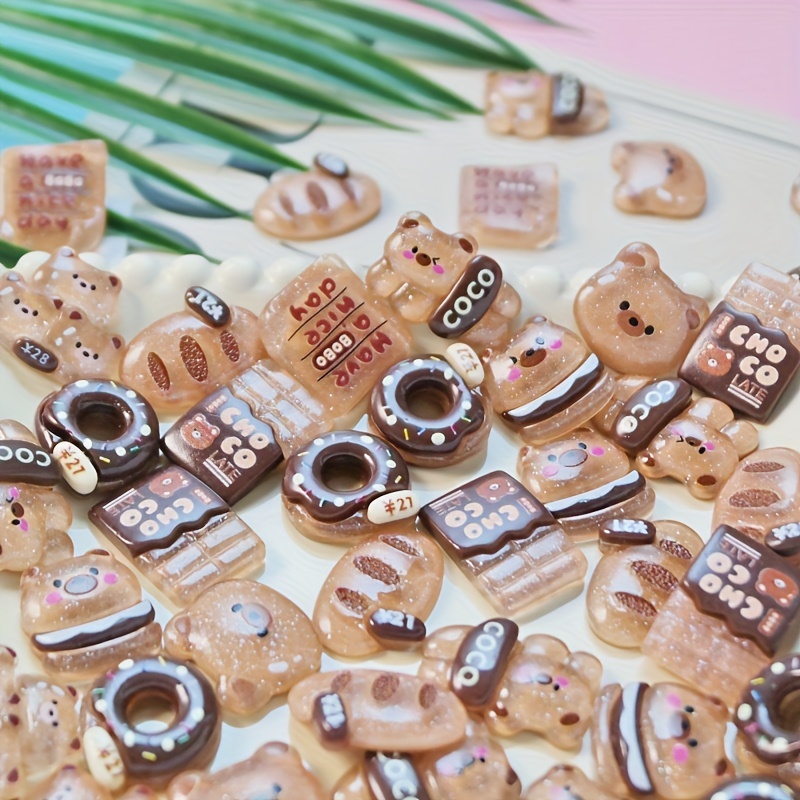 

10pcs Mixed Coffee Color Imitation Cute Bear Cookie Resin Charms For Diy Phone Case Hairpin Decoration