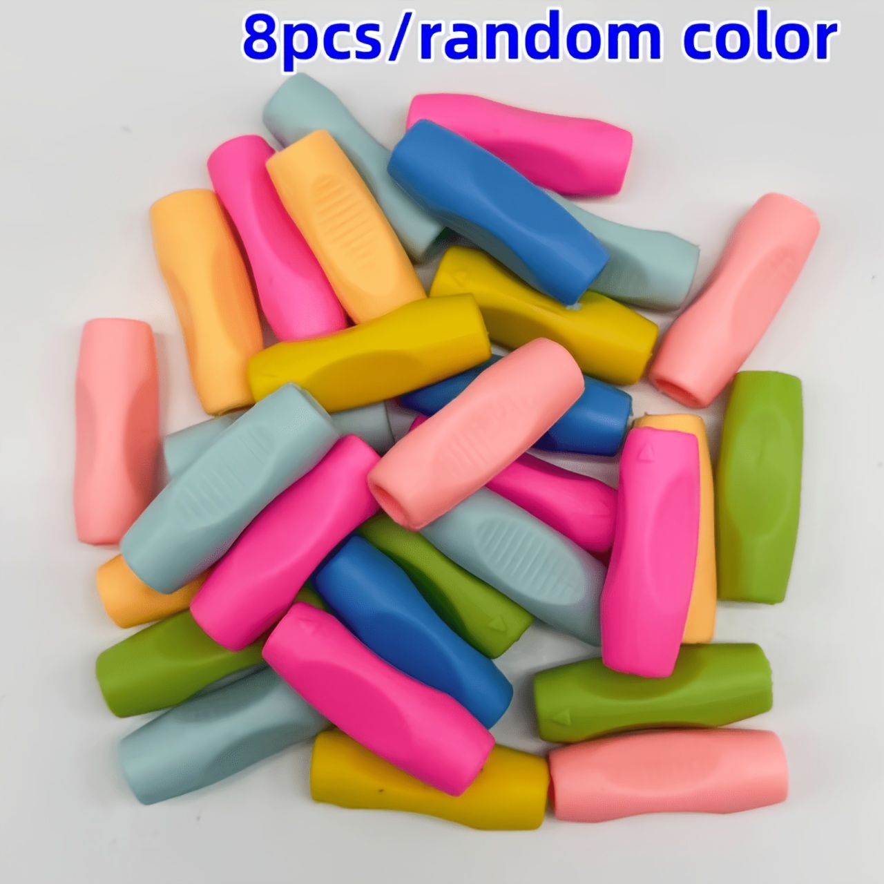 Image of 8pcs Random Colors New Pencil Grips Correcting Writing Posture, Candy-colored Silicone Pencil Sleeves