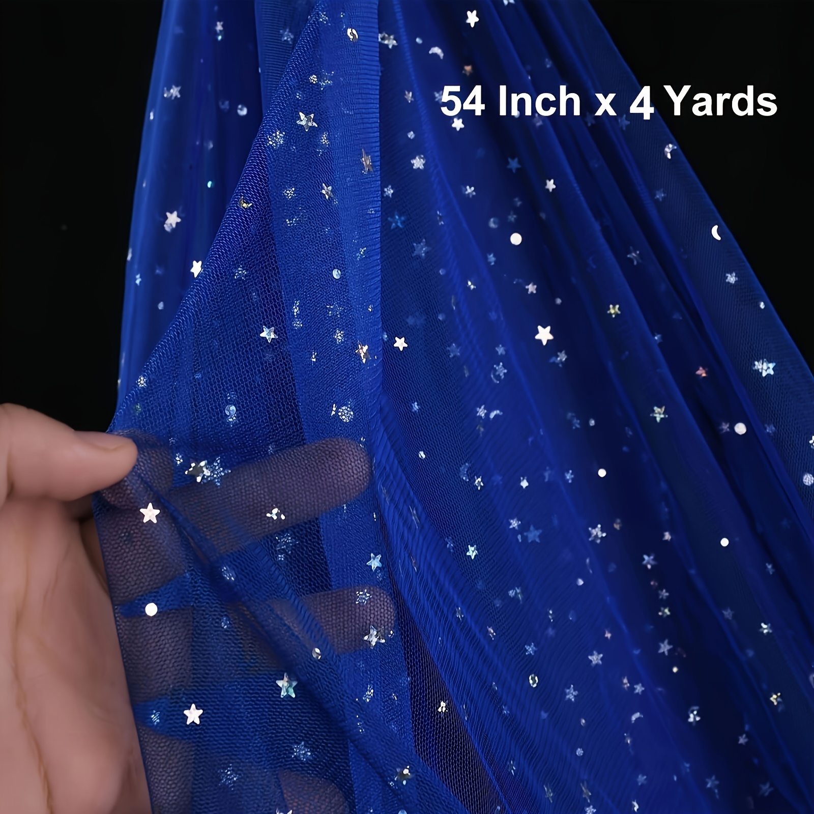 Image of 59" X4 Yards Sequin Tulle Fabric Roll- Star And Moon Laser Sequins Tulle, Tulle Fabric Sequin For Christmas Party Decor Tutu Skirt Wedding Birthday Decoration, Flower Packaging