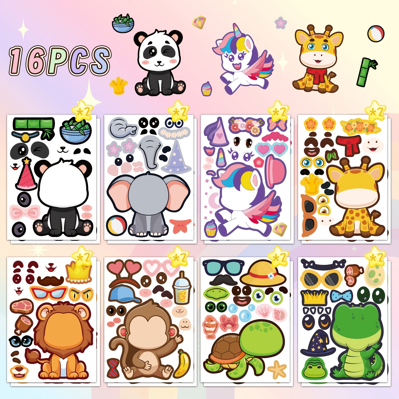 Image of 8pcs/16pcs/24pcs Animal Stickers, Cute Diy Puzzle Stickers, Homemade Stickers, Holiday Party Decoration Stickers, Birthday Gift