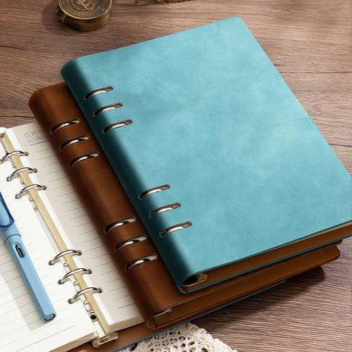 a5 hollow out ring binder with replaceable horizontal line refills thickened paper for smooth writing pu leather notebook detachable horizontal line replacement refills thickened paper office and study notebook smooth writing notepad