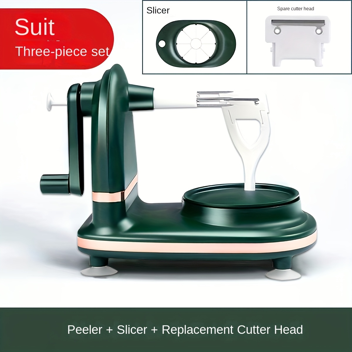TEMU 3pcs/set Multifunctional Manual Rotary Fruit Peeler Set, Fast Peeler, /potato/pear Peeler, With Fruit Splitter, Replacement Cutter Head,