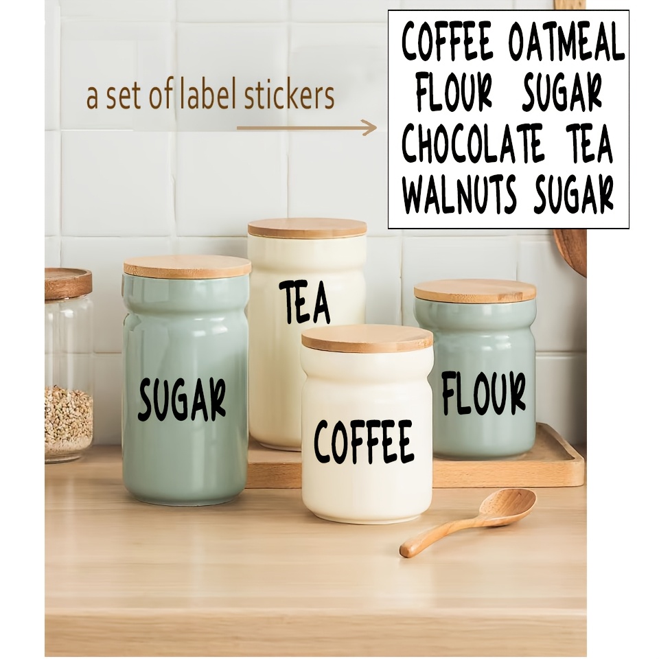 

8-pack Vinyl Kitchen Stickers Set, Self-adhesive Labels For Jars, Waterproof Stickers For Sugar, Tea, Coffee, Flour, Chocolate, Oatmeal - Rectangle Shape For Plastic, Glass, Ceramic