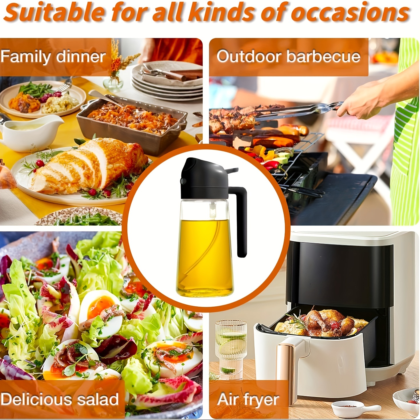 bpa free plastic oil sprayer 2 in 1 15 8oz olive oil dispenser with spray and pour functions 470ml cooking oil spray bottle with anti clog filter leakproof condiment container for kitchen salad frying bbq 1 piece details 2