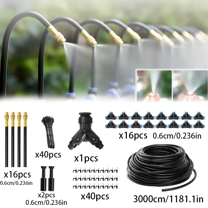 116pcs3000cm/1181.1in Diy Bending Spray Kit, Durable Plastic Material, Suitable For 4/7 Garden Water Pipes, Used For Yard Spray Cooling System, Garden Plant Spray Irrigation And Irrigation And