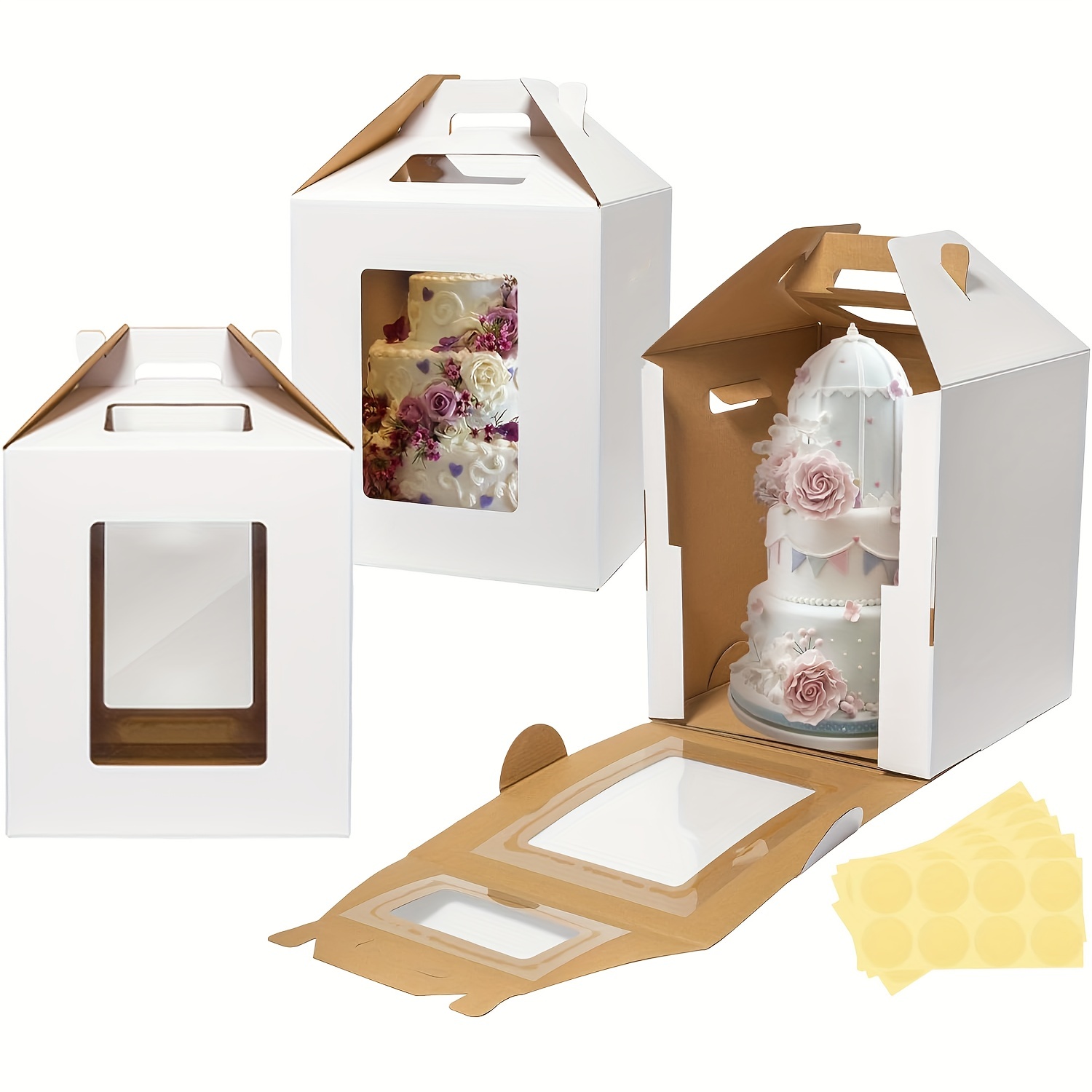 3 hohe Kuchenboxen, passend für mehrstöckige Kuchen, Größe 25,4 x 25,4 x 30,48 cm. Diese Einwegboxen haben * Fenster und sind ideal zum Transportieren großer, mehrstöckiger Kuchen für Hochzeiten,