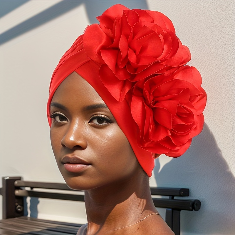 elegant satin flower turban cap women stretchy comfortable  display picture 3