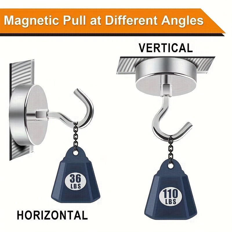 

4pcs/pack, Heavy Duty Magnetic Hooks - 110 Lb Pull Force Neodymium Magnets For Hanging In Kitchen, Garage, And More - Strong Rare Earth Magnet Hangers For Fridge, Grill, And Storage