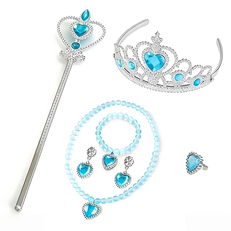 TEMU 6pcs Set Princess Crown, Wand, Headpiece, Necklace, Earrings, Ring, Bracelet Accessories, Birthday Party Performance Dress-up Props, Halloween