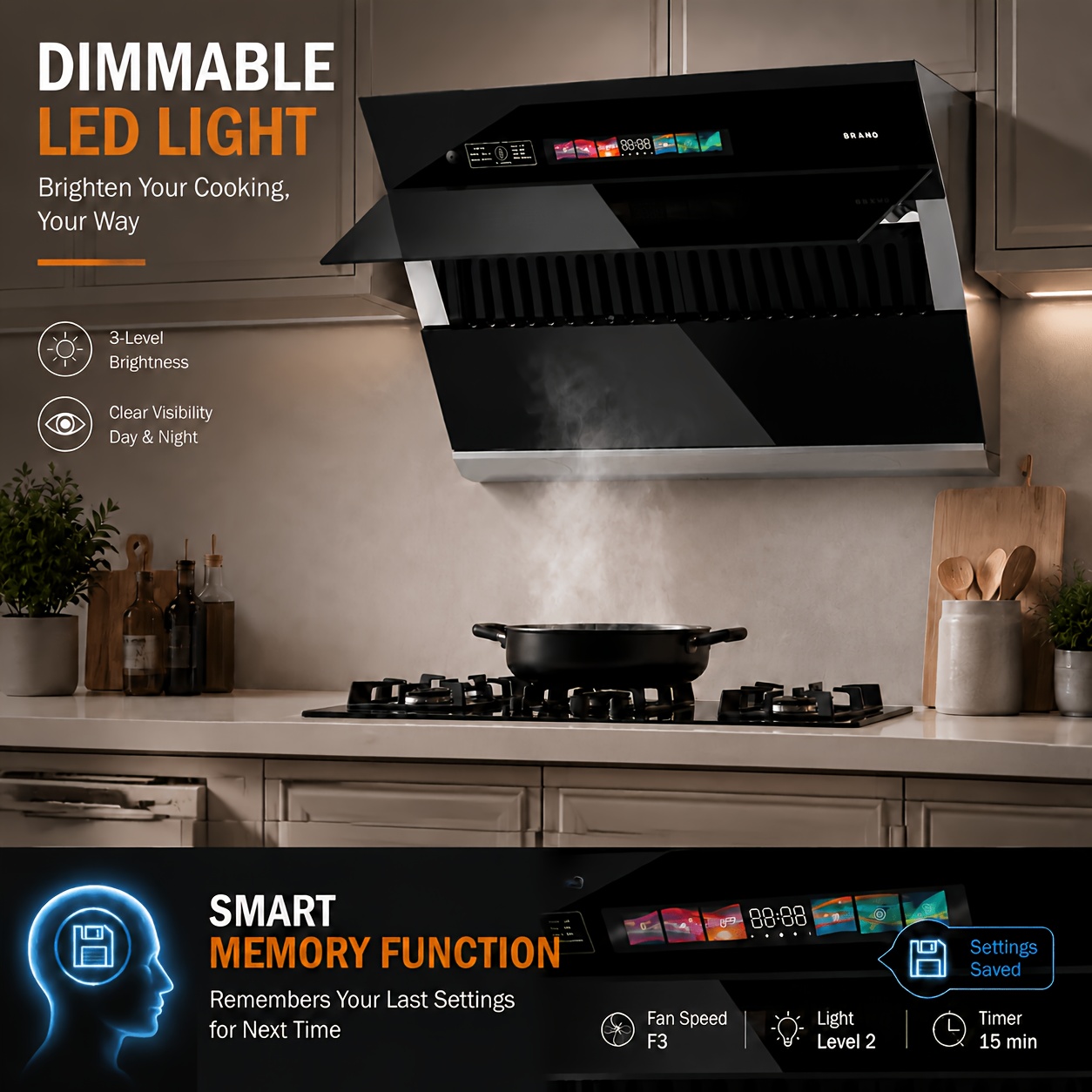TEMU Cabanette de cuisinière 30 pouces, extraction puissante de de 900CFM, panneau de commande vocal//touch, éclairage LED, construction en acier