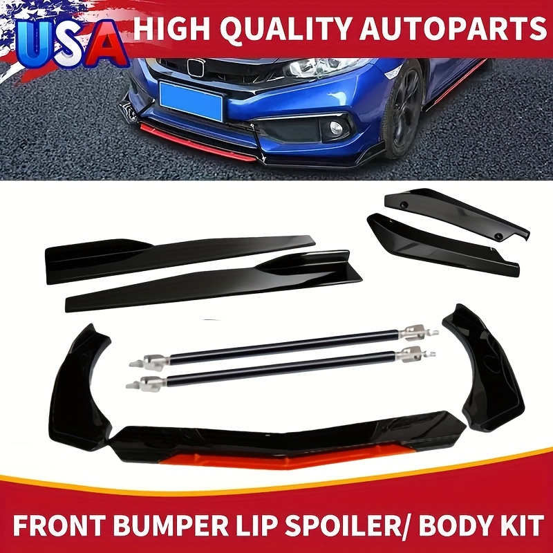 TEMU Kelunglo Universal Body Kit, Front Bumper Lower Lip Air Intake Spoiler Divider+side Skirt+rear Lip+pillar, Suitable For Most Car Models, 7pcs,