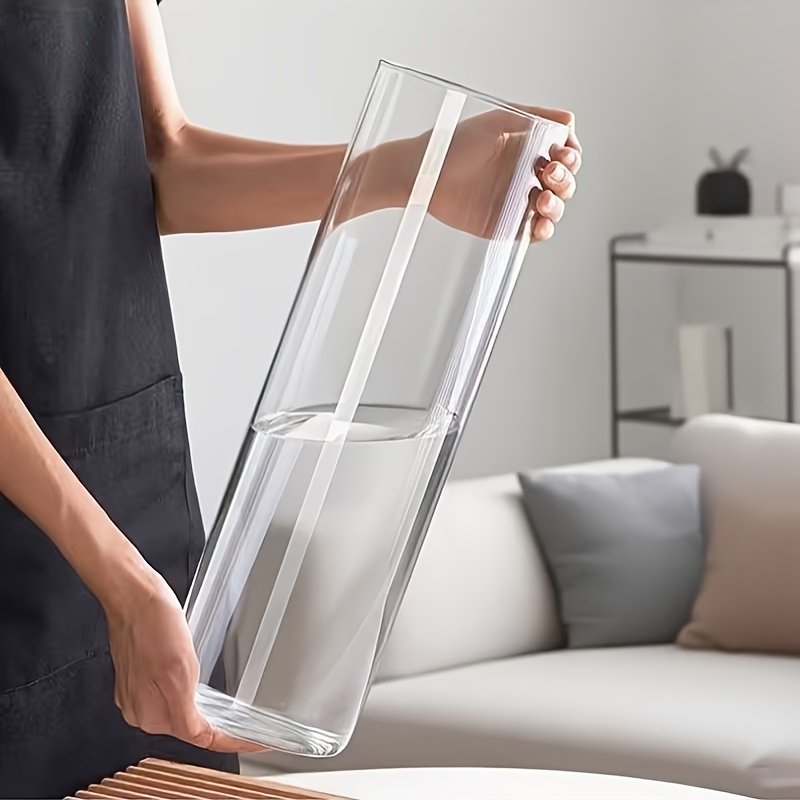 TEMU Thick Tall Clear Acrylic Cylinder Floor Flower Vase, Shatterproof Modern Decorative Vase For Home, Wedding, Party