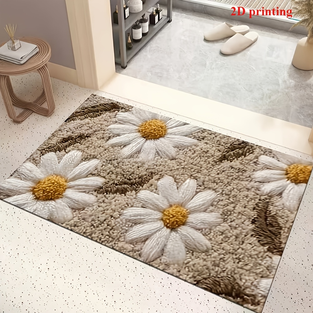 TEMU Zerbino di beige 2D 1 pz con motivo a bianche, tappeto da - Lavabile in lavatrice, per cucina/corridoio/ camera da letto/bagno/lavanderia,