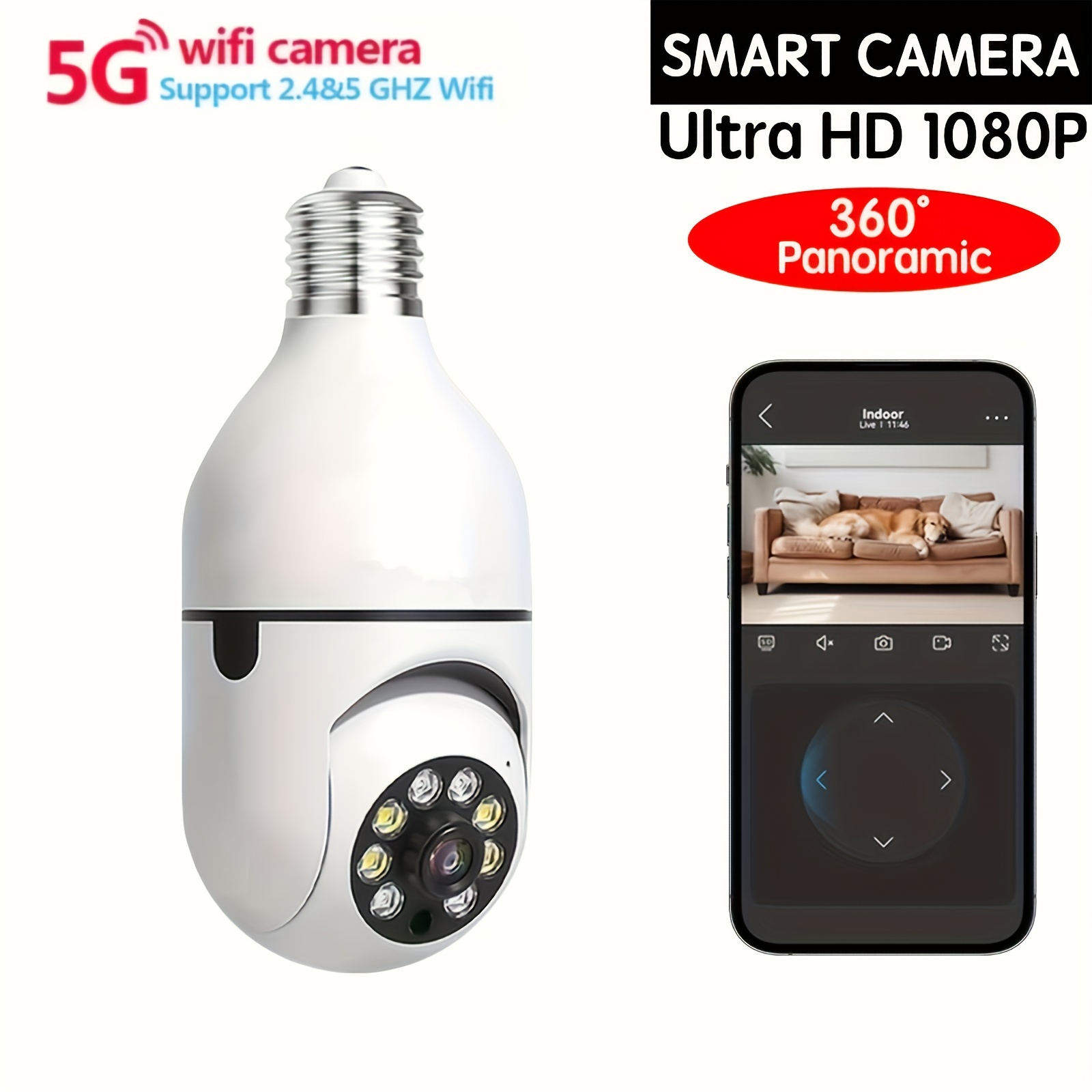 

App-light Bulb Security Cameras Indoor Outdoor Wireless Wifi Camera 5ghz, , E27 Light Socket Screw In Security Cameras For Home Cam Lightbulb Cameras, Hd 1080p, , Motion Detection