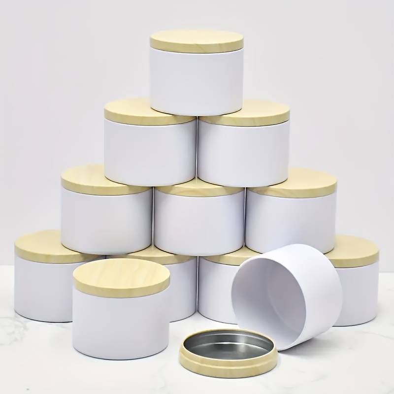 

12/24pcs4/ 8oz Candle Tins With Metal Wood Grain - Making Candles, Arts & Crafts, Storage, Gifts, And More!