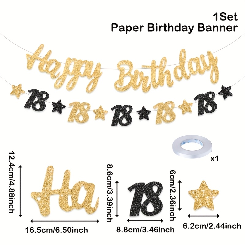 Image of 18th Birthday Banner With Number 18 - Black & Pulling Flag Decoration Suitable For Adult 18th Party, Number 18 Decoration, Birthday Party Supplies