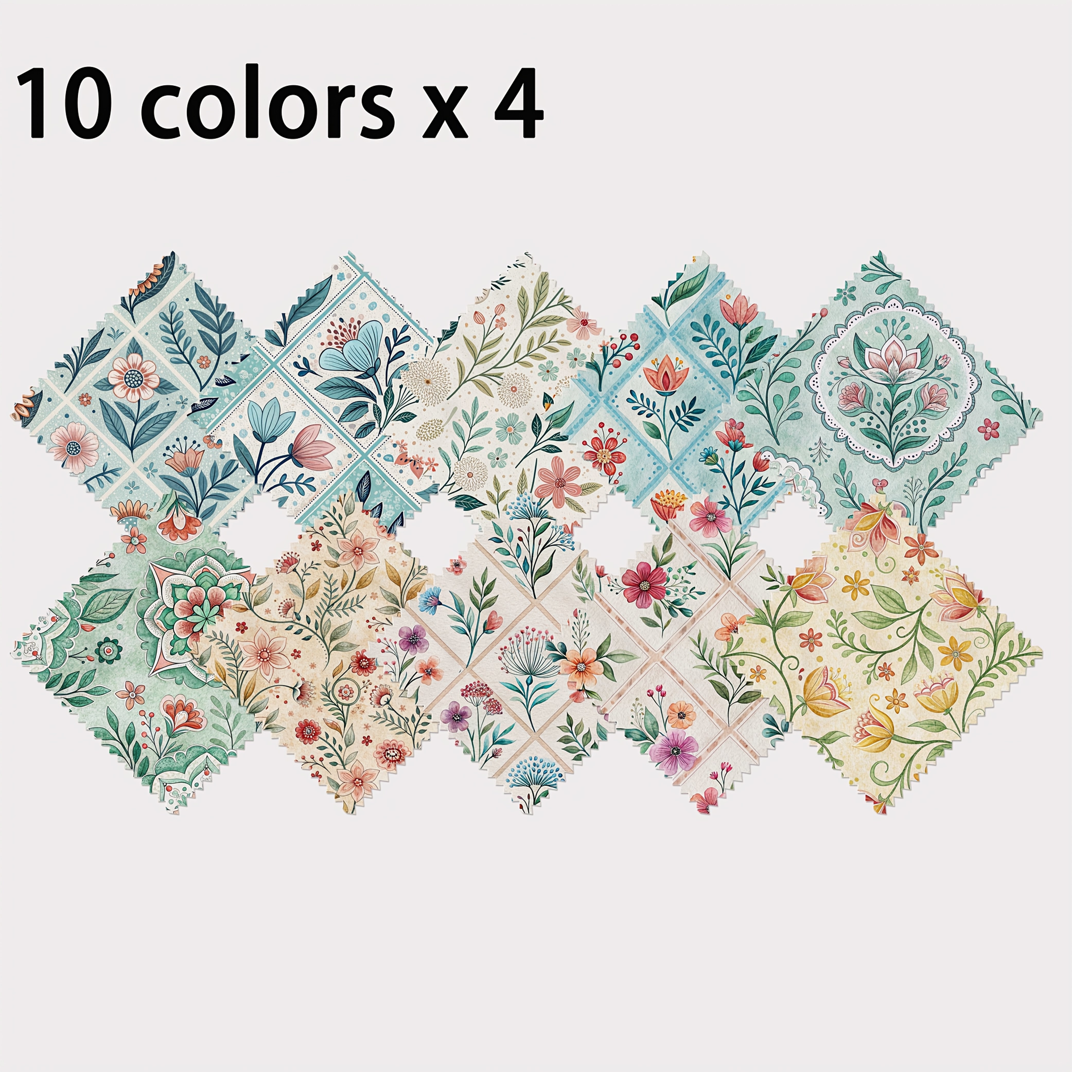 TEMU 40pcs Pastel Botanical Charm Pack With 10 Patch Designs - Suitable For Diy Crafts, Wallet Making, Bag Decoration, Quilting | 40pcs Polyester