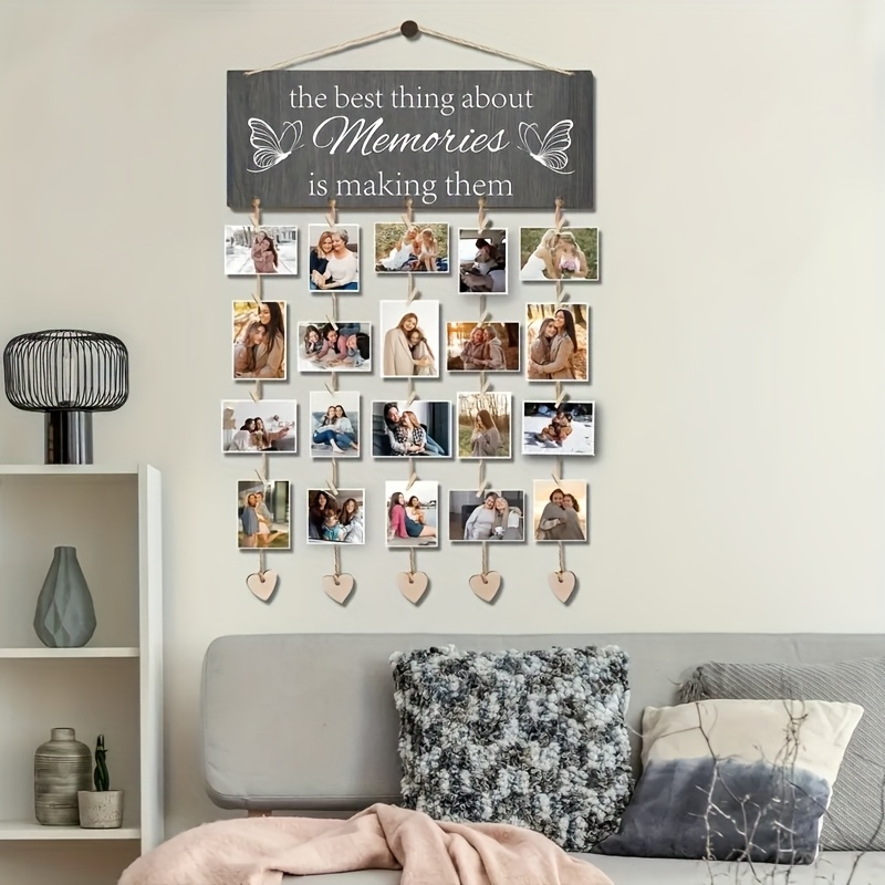 Image of 1 Set Hanging Photo Wooden Rack, 2d Flat Printing Art, Recording Family Memories, Thanksgiving, Housewarming, Christmas Gift, Suitable For Family, , Partner And Neighbors, Hanging Decoration