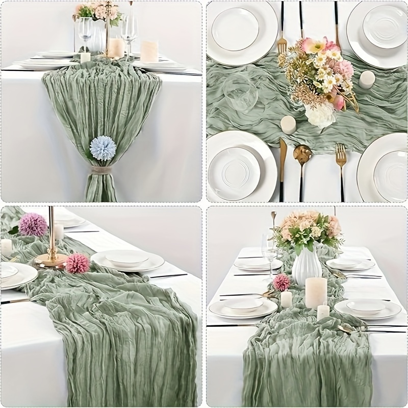 

6/10-pack Polyester Table Runners - Vintage Wrinkle Sheer Gauze, Rectangular Cheese Cloth For Wedding Reception, Bridal Decorations, Transparent Table