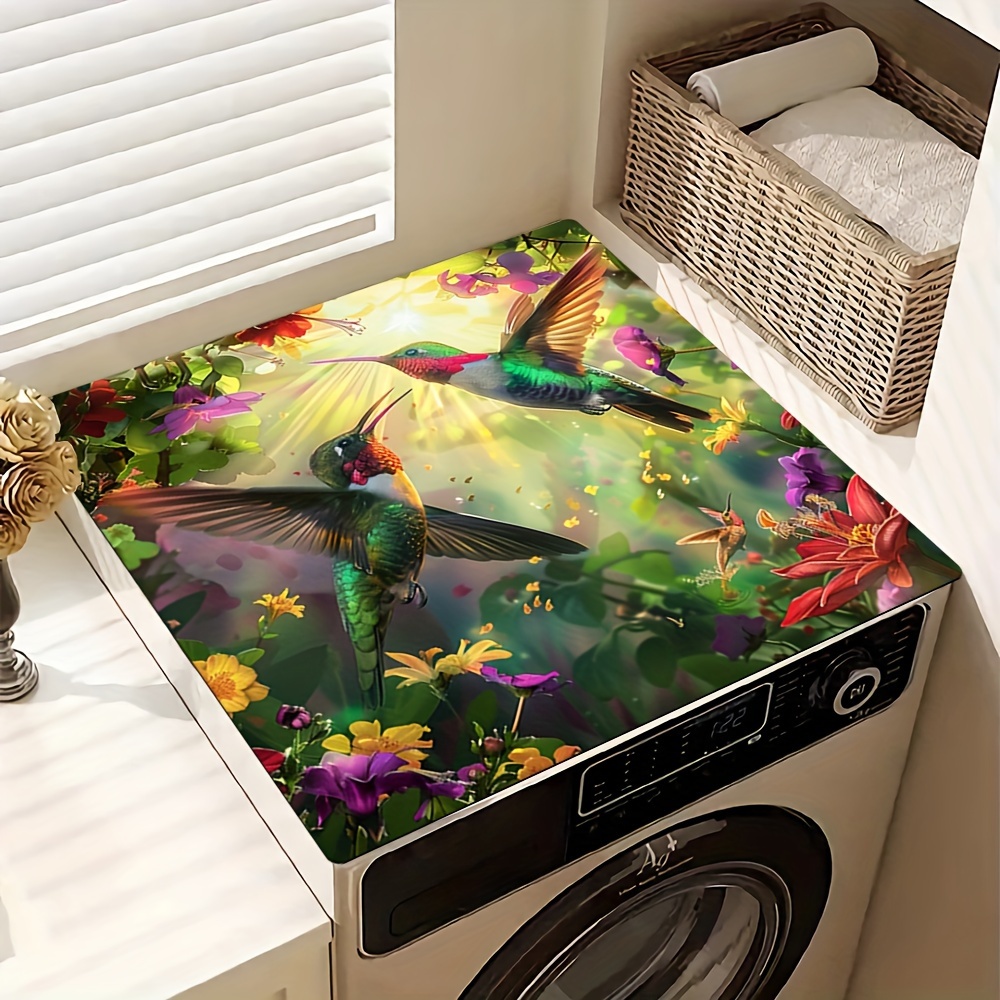 

1pc 20in×24in/24in×24in, Hummingbirds And Hibiscus Washing Machine Dust Cover Mat, Washstand Drain Mat Washstand Cup Mat, Kitchen Accessories