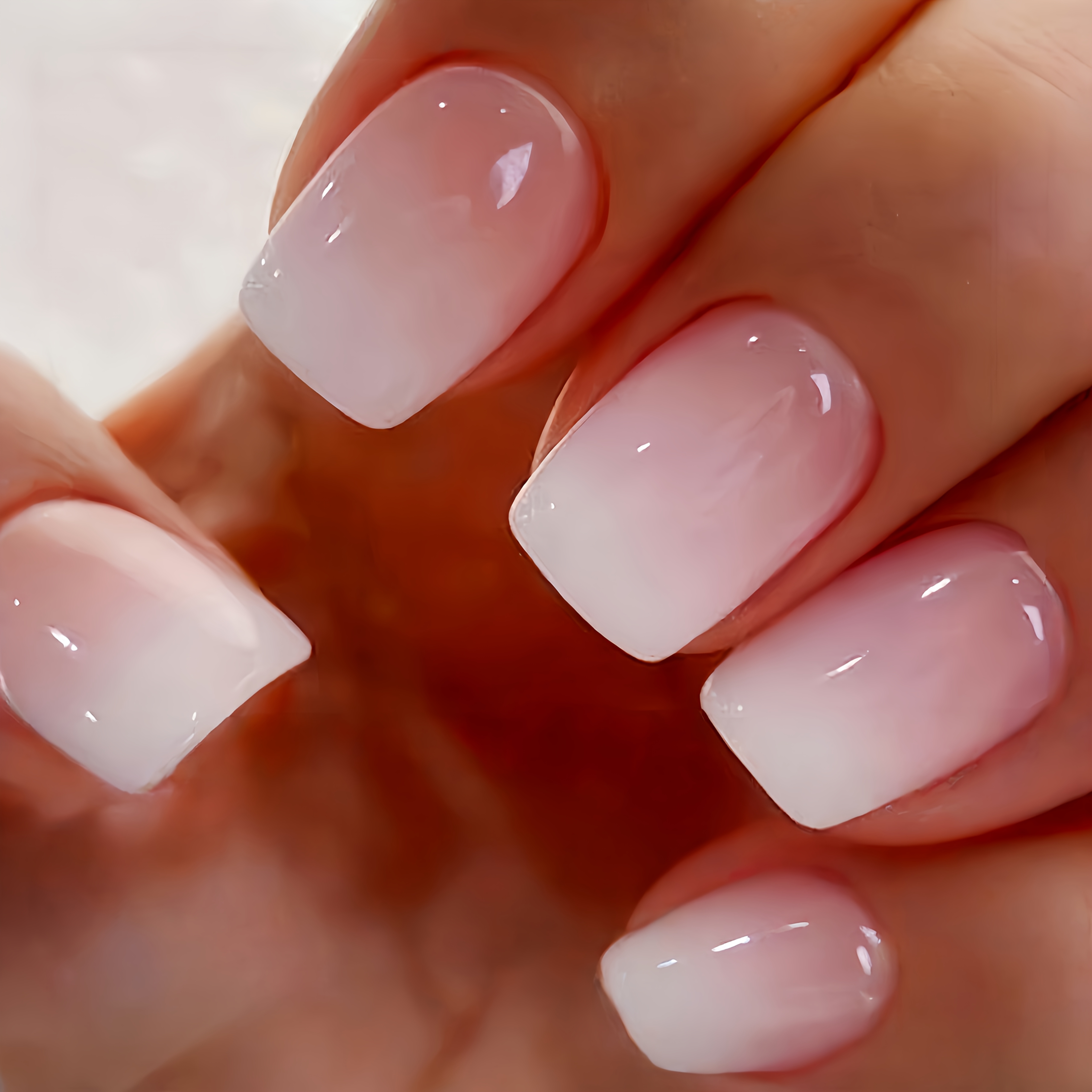120pcs European Square Short False Nails, Cute Pinkish Gradient Detachable Press-on Nails