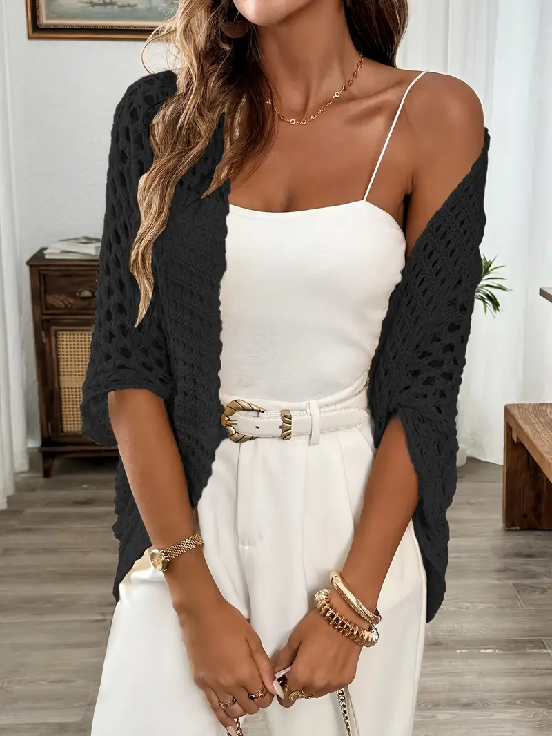 womens elegant open cardigan with batwing sleeves loose fit and lace design for spring and summer details 37