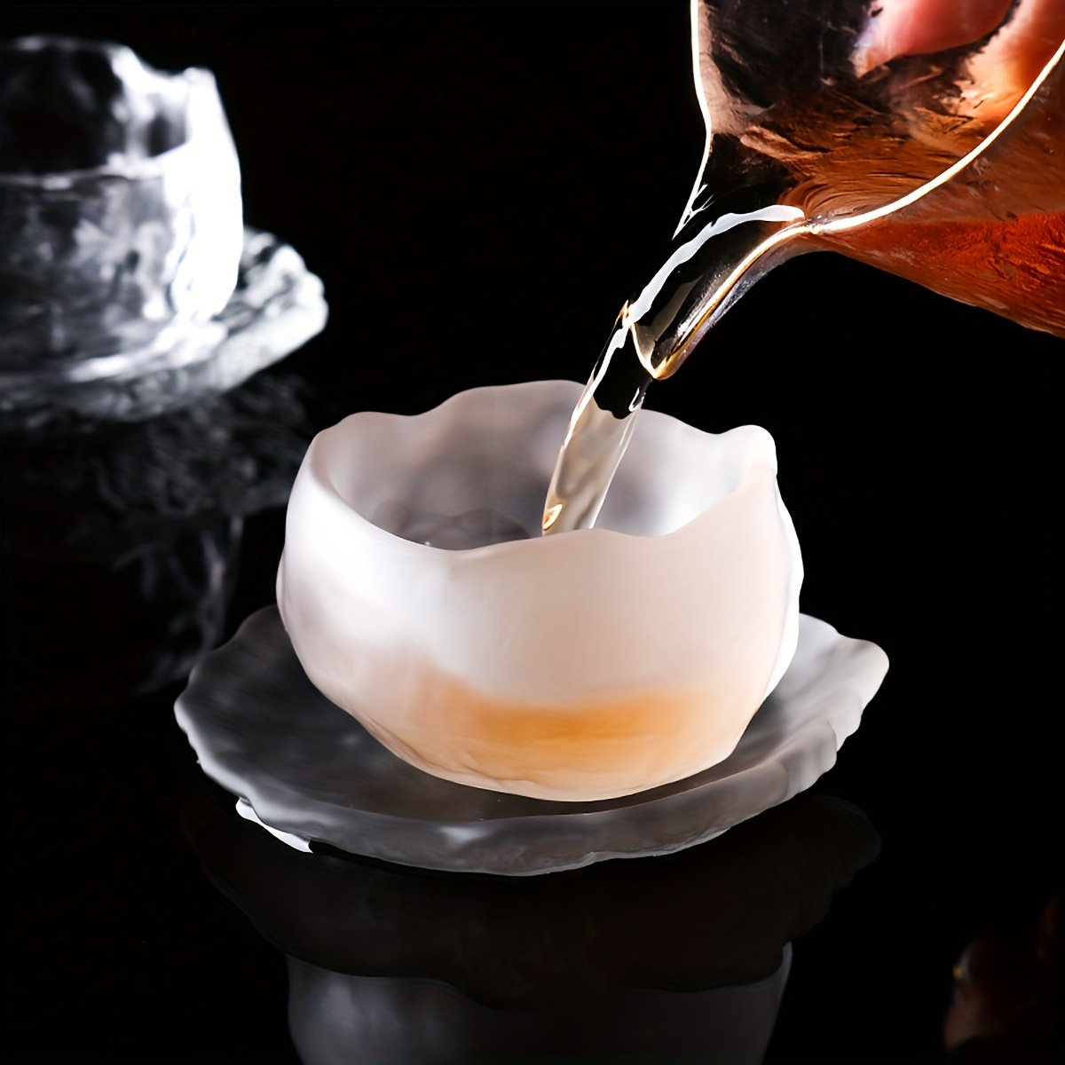 Chic Consumption, Elegant Glass Tea Cup and Saucer Set - Perfect for Coffee, Tea & Desserts - Ideal Gift for Home, Office, or Restaurant Use