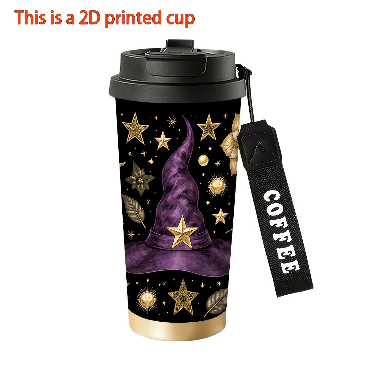 TEMU 1pc 18oz Stainless Steel Insulated Tumbler, 2d Flat Printing, With Hat And Stars Pattern, Leak-proof, Suitable For Camping, Hiking, Office,