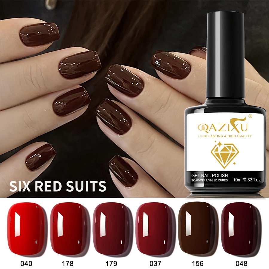 Image of 6pcs/set Red Gel Nail Polish, 's Day Gift Led/ Gel Nail Polish Art Entry Nail Salon, Suitable For Hands, Feet And Nails Holiday Gift For (10ml)