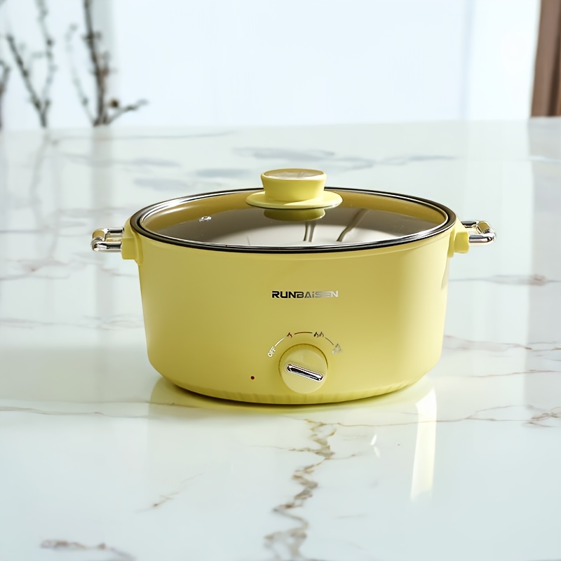 1 Yellow Single/Double Layer Split Multifunctional Electric Cooker: Top Steam and Bottom Boil +   & Stew, PP Heat-Resistant Material & European Plug,   for Dorm/Camping/Office,     Pot with Glass Lid - Rice Steamer - Dorm Electric Frying Pan - Electric Hot Pot - Steamer - Multi-Use in One -  -Button Operation -   Electric Wok, Multifunctional Household Dorm   Electric Pot for Cooking