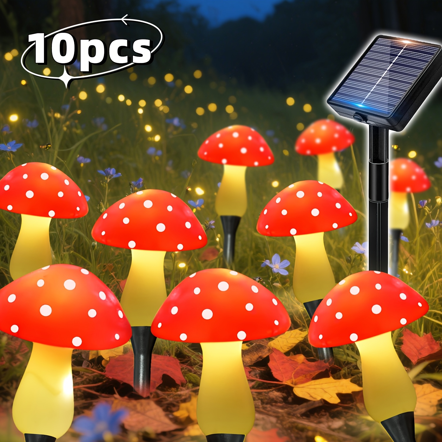 Image of 10pcs, Solar Garden Lights, 12 Lighting , Red Mushroom Lights, Suitable For Trail And Outdoor Decoration, Wedding, Camping, Lawn, Christmas Decoration