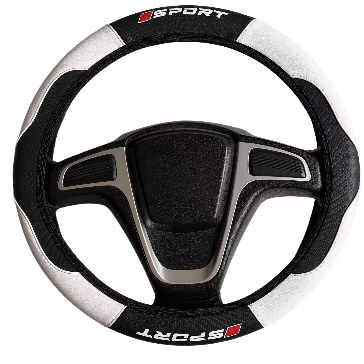 TEMU 1pc Car Steering Wheel Cover, Pu And Carbon Fiber Faux Leather Material, , Fits 15-inch Steering Wheels, Not Included