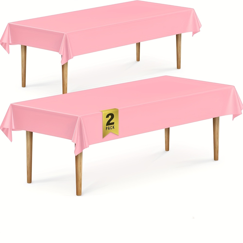 TEMU 2pcs Premium Disposable Plastic Tablecloths - 54" X 54" Square, Pink With Colorful Trim Options, Parties, Weddings, Picnics, Camping & Outdoor