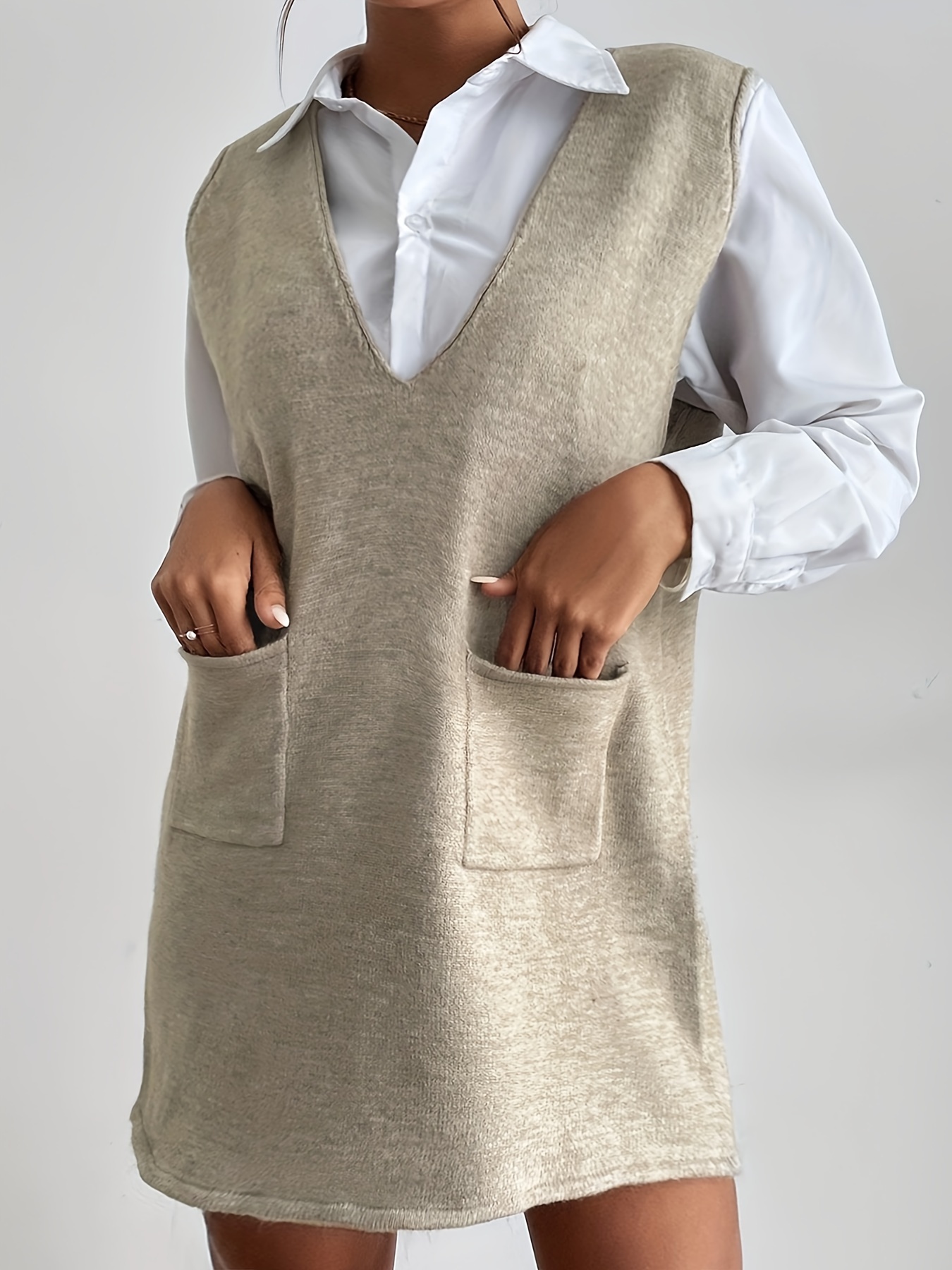 robe pull décontractée à col v femme poches robe Temu Switzerland