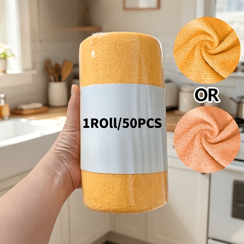 TEMU 50pcs Pack Extra-large Tear-off Microfiber Scrub Cloths & Towels - Reusable Washable Suitable For Cars, Kitchen,, Suitable For Homes, Shops,