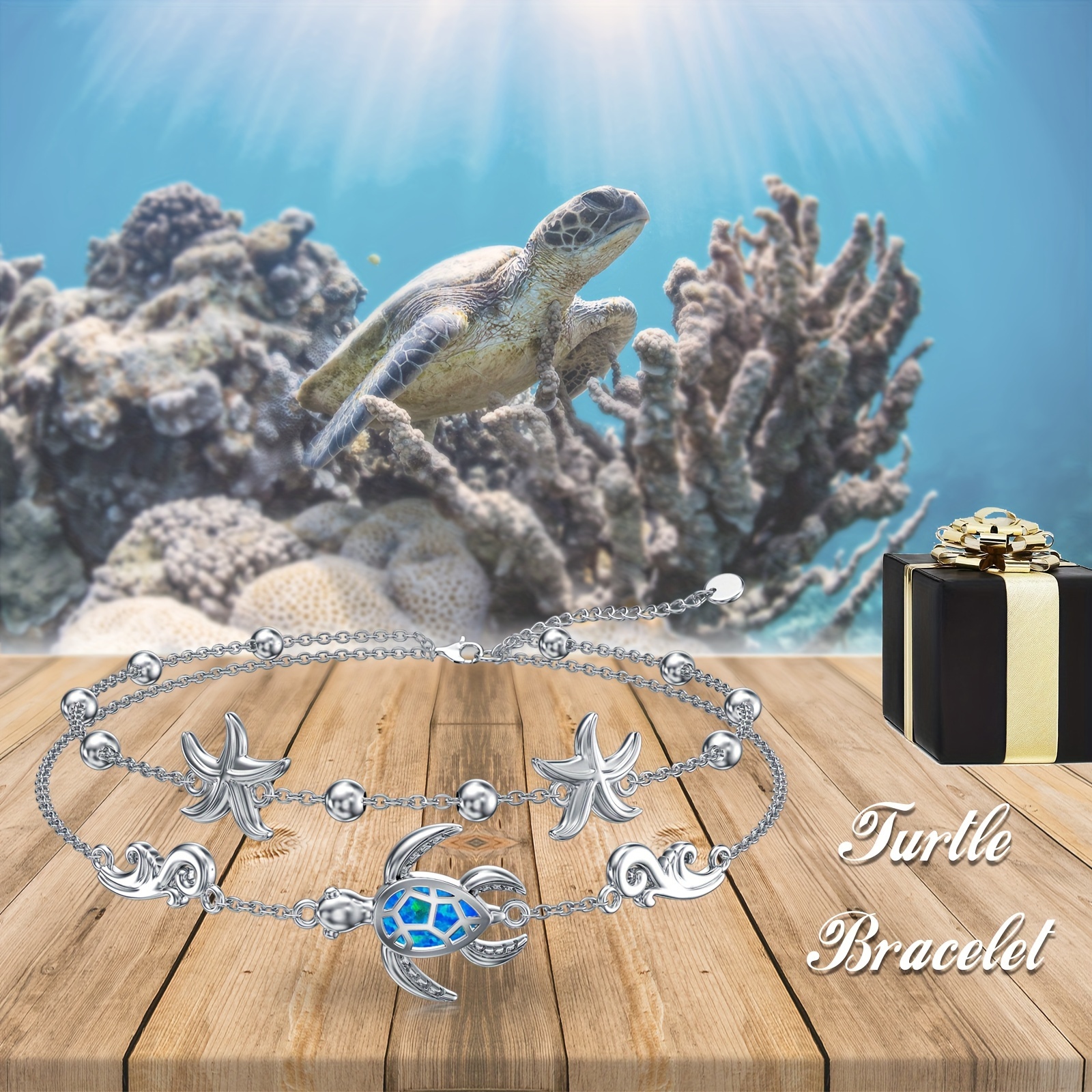 sea turtle bracelet sterling silver adjustable charm Temu