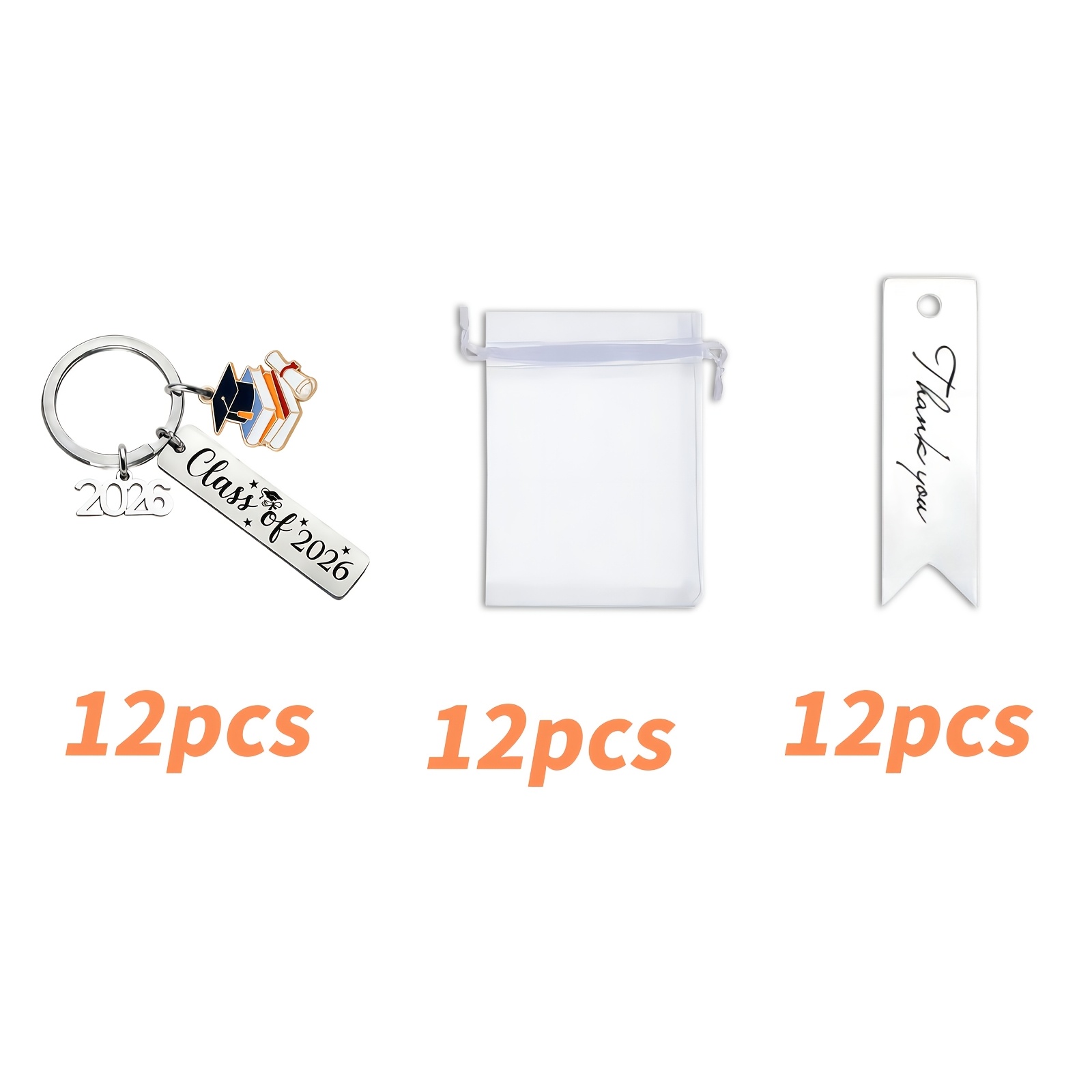 TEMU 36pcs Stainless Steel Graduation Keychain Set - Includes 12 Keychains, 12 Gift Bags, 12 Thank You Cards, Great Graduation Season Gift, Backpack
