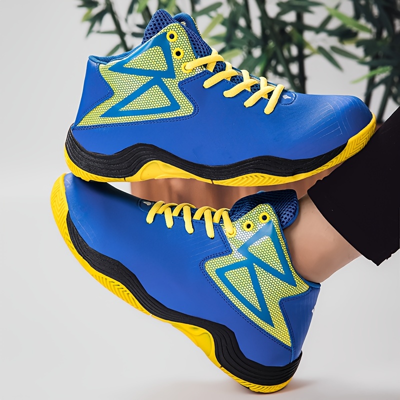 Zapatillas deportivas casuales para hombre LEIJOP - Ligero, con soporte acolchado, diseño azul y amarillo, cierre con cordones, suela de TPR duradera, forro de tela cómodo para ropa casual, actividades al aire libre y zapatos casuales | Zapatos casuales elegantes | Zapatos de caminar duraderos