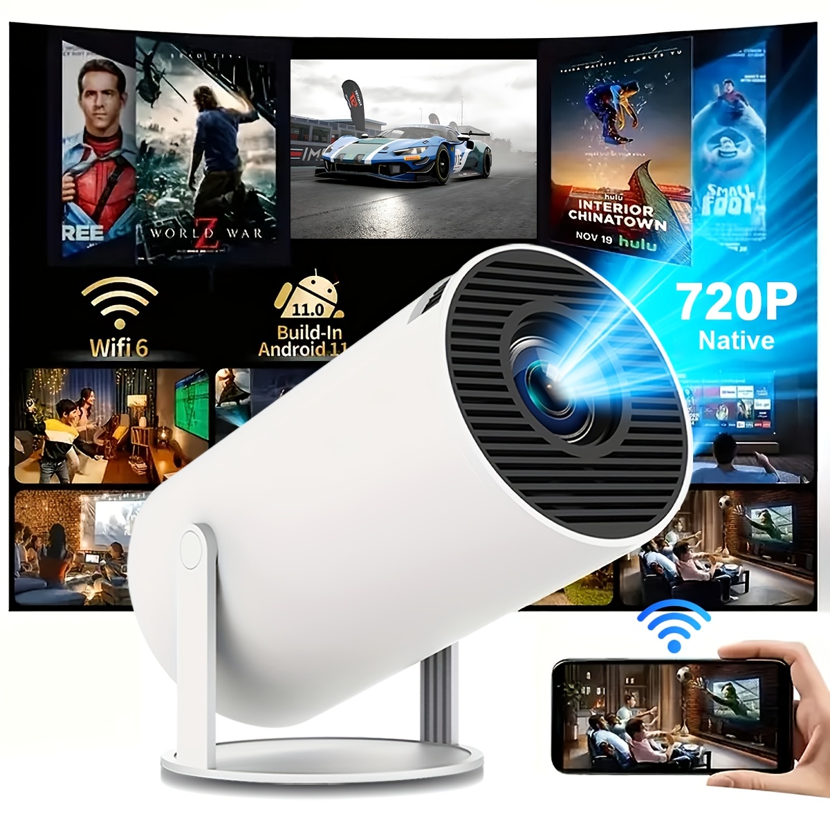 Image of High-definition Hy300pro Smart Projector, Wireless Projector, Supports Wifi, Native 720p, Supports 1080p, 180-degree Rotation, Built-in Speakers, Compatible With Iphone//systems