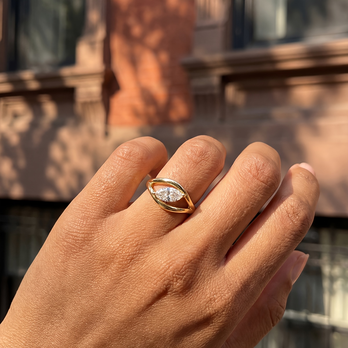 Women's Curved Marquise-Cut Wedding Ring, Elegant Accessory