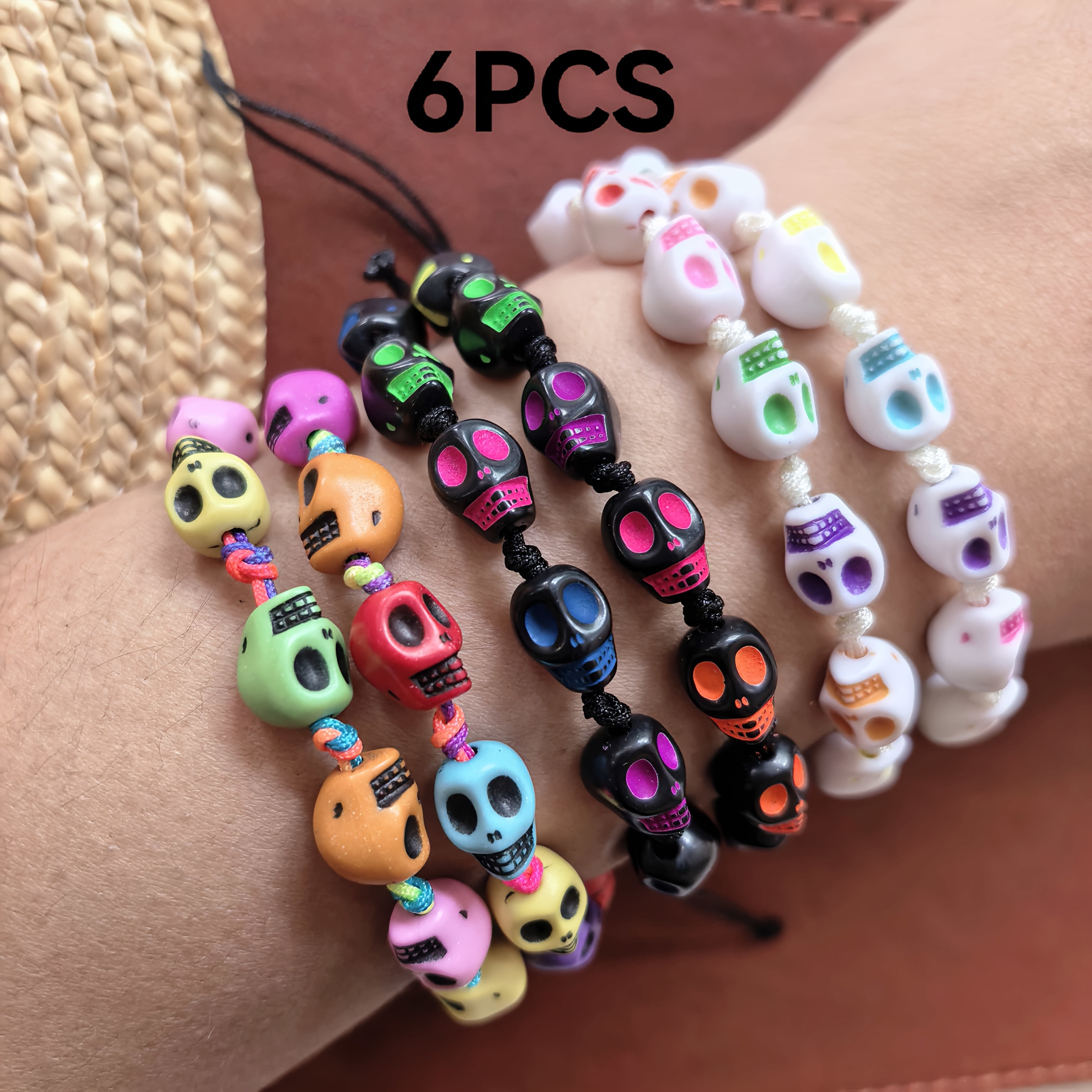 Image of 6pcs Halloween Skull Element Holiday Celebration Gift For Couples, Men And Women Wear Creative Personality Bracelets