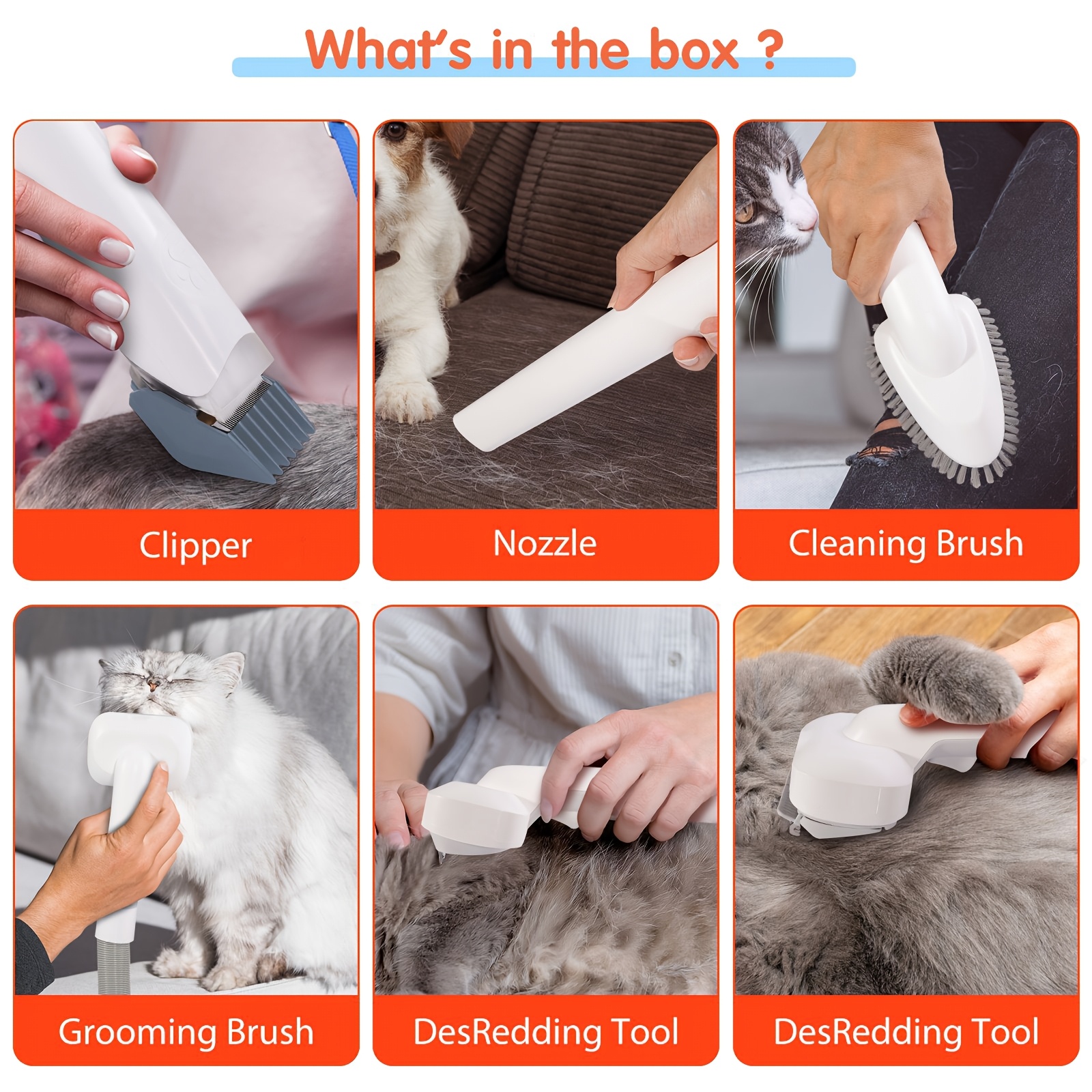 Image of Pet Multi-functional Grooming Tool, Hair Removal Tool, Pet Grooming Tool, With 6 Comb Teeth, Multiple Accessories, Without Battery