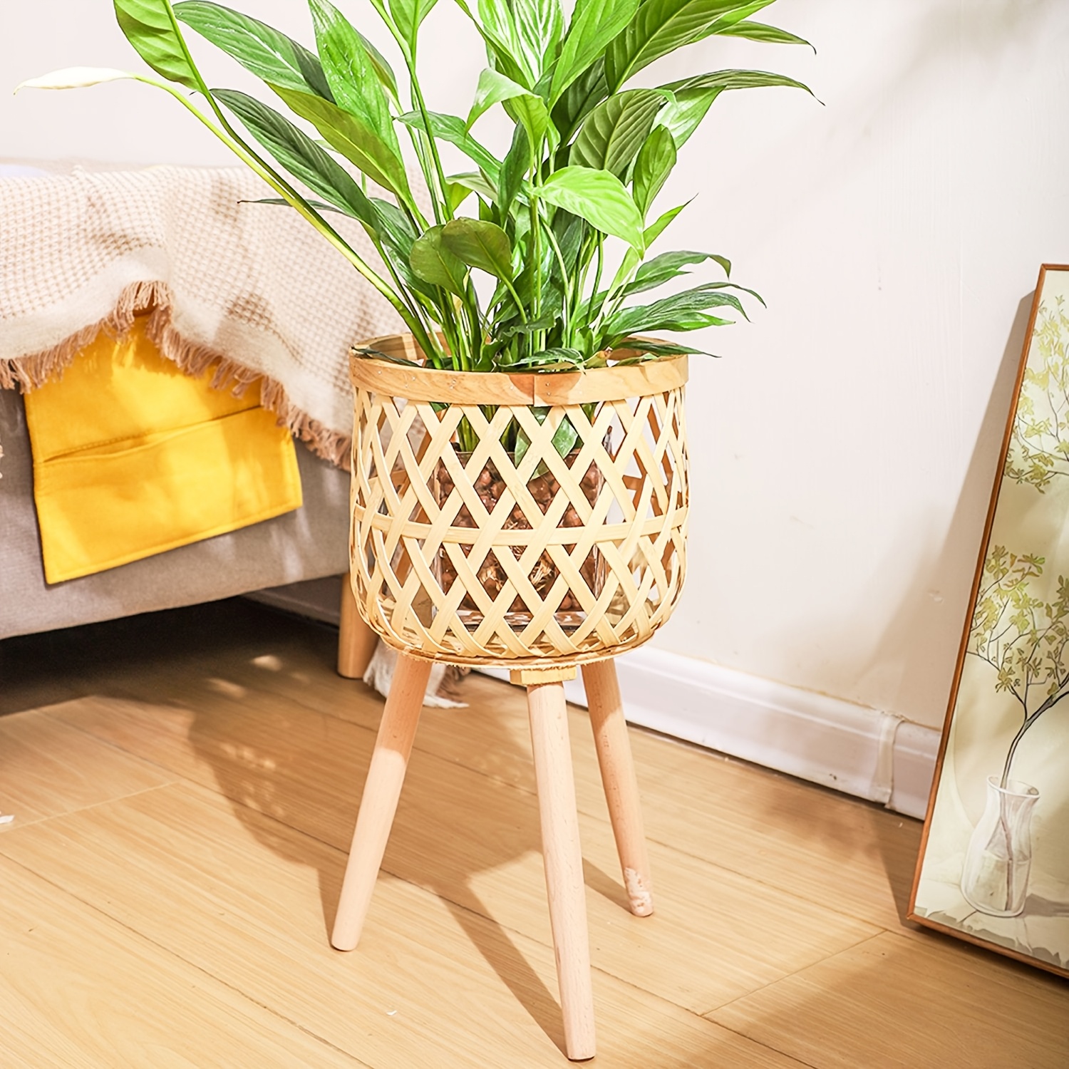 monstera bambus Handgefertigter gehkelter Bambus der Monstera deliciosa  sattgrne  Zweige, naturgetreues Laub