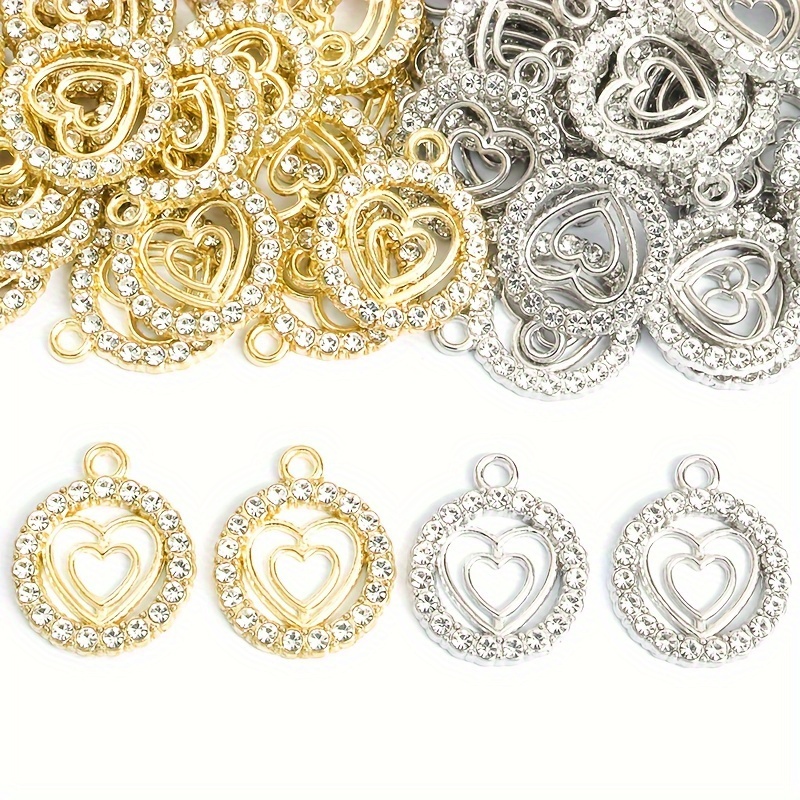 

10pcs Sparkling Charms With Rhinestones - Zinc Alloy Pendants For , Necklaces, Bracelets, Earrings & Hair Accessories - Perfect Valentine's Day Or Anniversary Gift