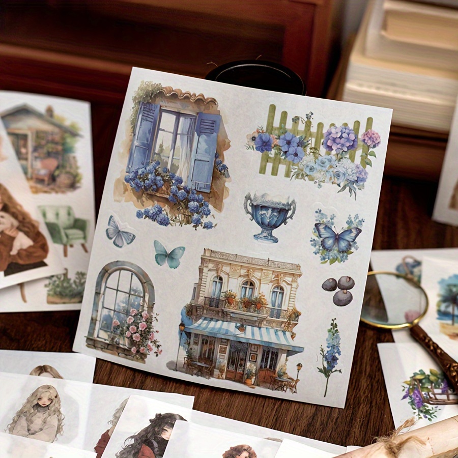 300 Adesivi Washi Tema Città Romantica – Per Scrapbooking, Diario E Art Journal, Ephemera Fai Da Te