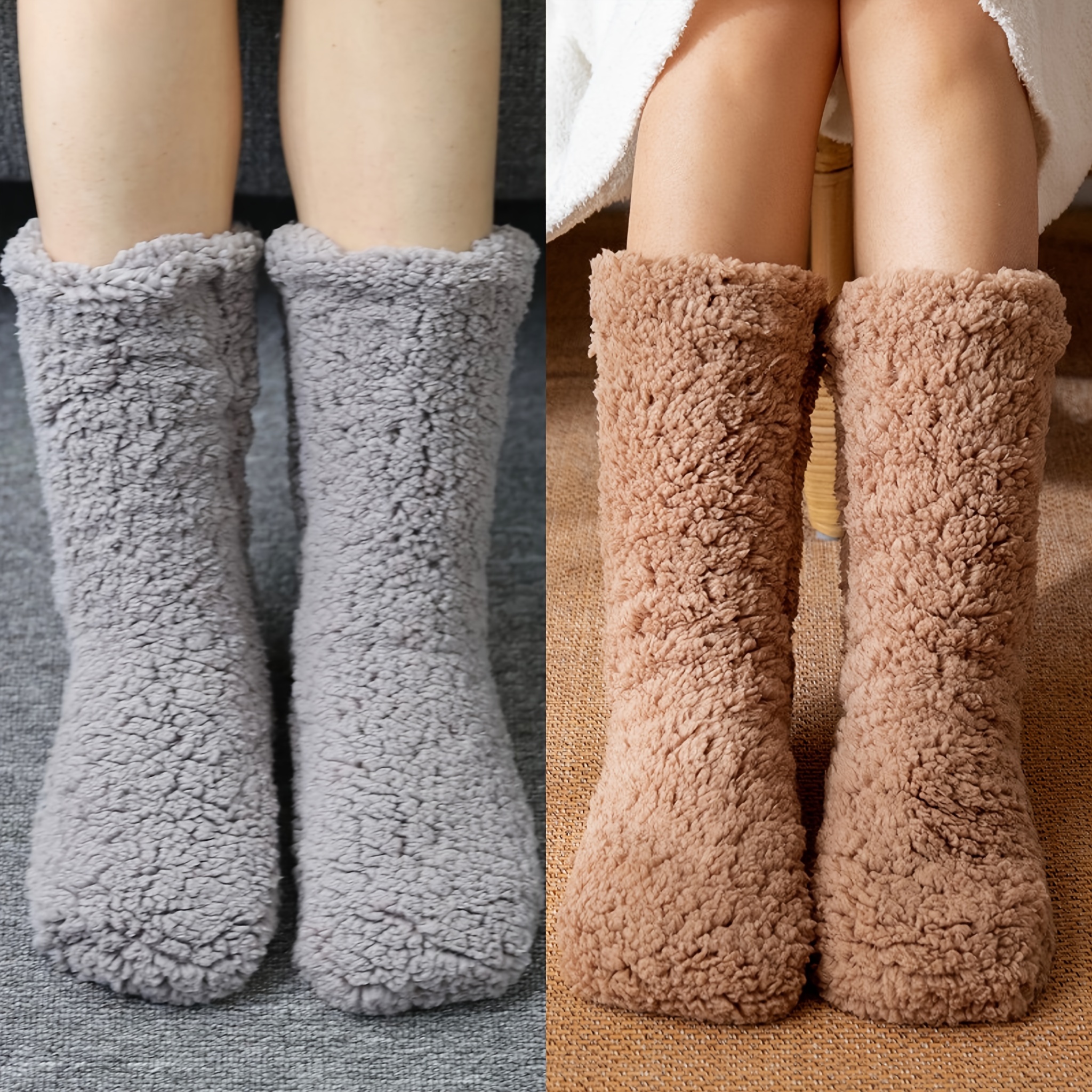 E-shop 1/2 Paar Fuzzy Hausschuhssocken, bequeme & warme Winter-Fußsocken, Damenstrümpfe & Strumpfwaren