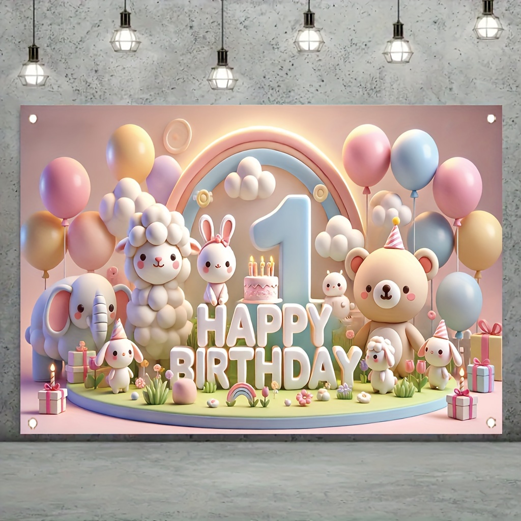 

Happy First Birthday Party Banner - 71x43 Inch Polyester, Perfect For Outdoor & Home Celebrations, Decor