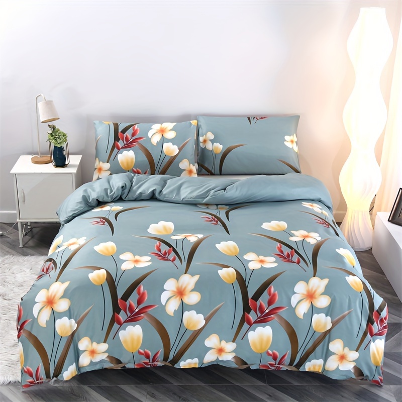 

Ensemble de 3 pièces en 100% polyester brossé, doux pour la peau, à motif floral pour maison et hôtel (Une housse de couette + Deux taies d'oreiller) Sans rembourrage