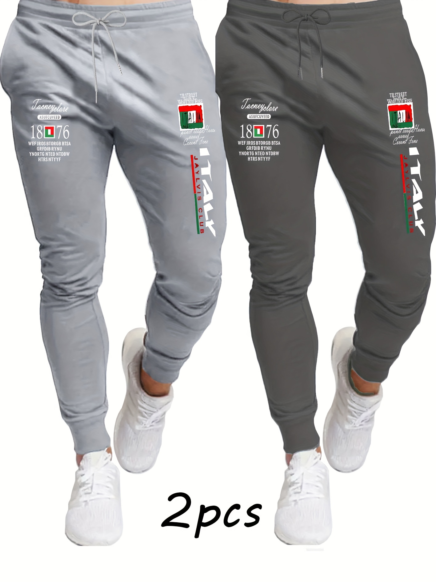 2pcs Men'S Fashion Casual Joggers | Breathable Sport Pants with Drawstring Waist, Comfortable Fit, Suitable for All Seasons, Featuring Print Pattern | Mature Style, Mid Waist, Slight Stretch Fabric